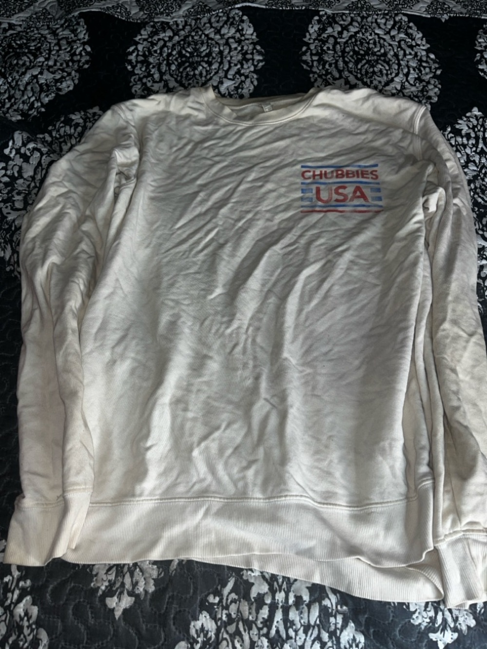 Chubbies Cream Crewneck Sweatshirt with Red & Blue Logo